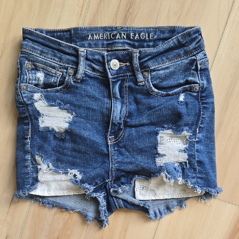 American Eagle Outfitters Women's Distressed Blue Denim Shorts